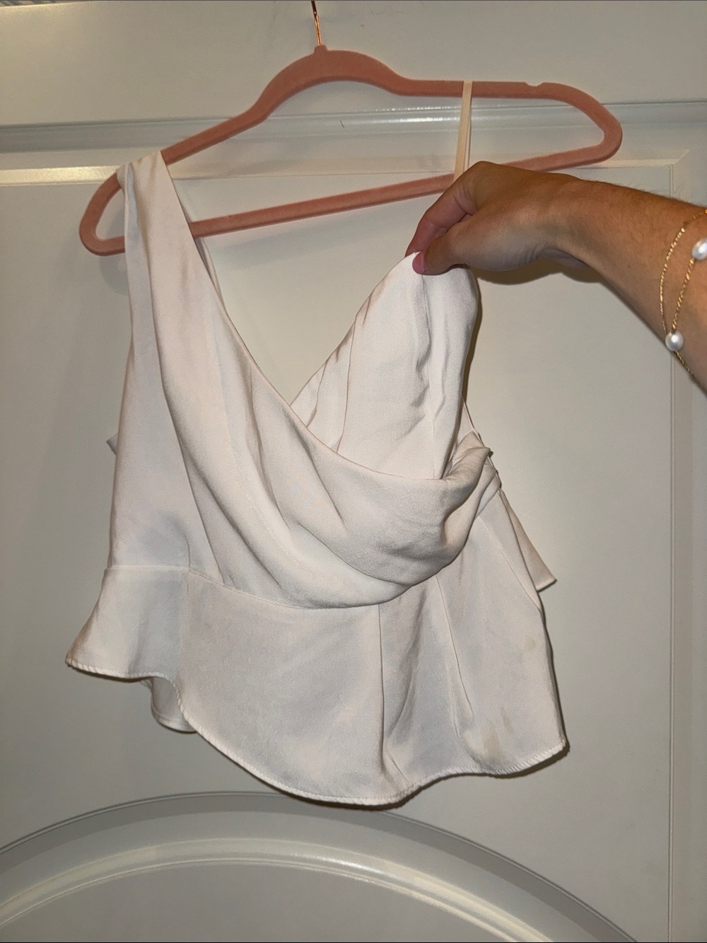 superdown Ivory Draped Peplum Satin Cami